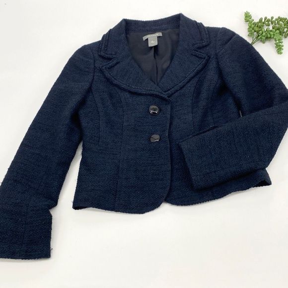 Ann Taylor Jackets & Blazers - Ann Taylor Women's Long-Sleeve Notch Lapel Wool Blend Blazer Jacket Navy Size 4